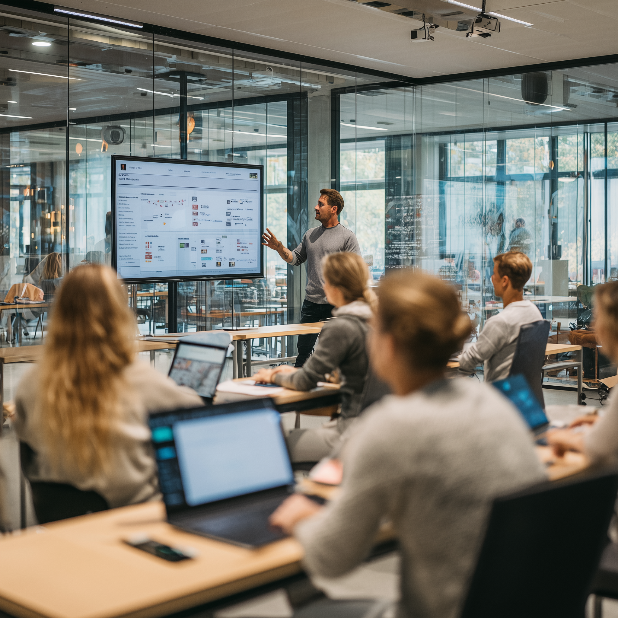 A team reviewing live business performance on screen