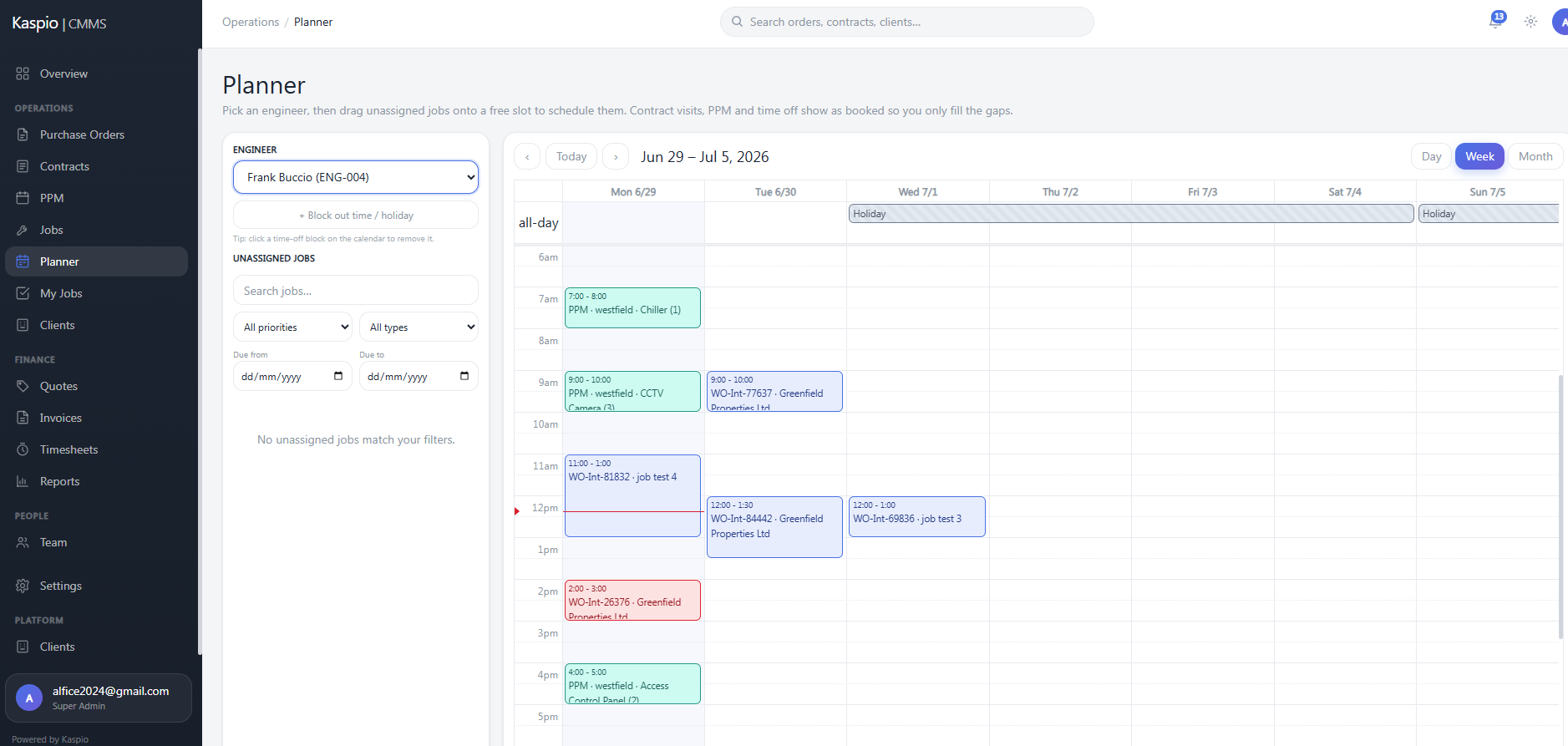 Engineer Planner — drag-and-drop scheduling board