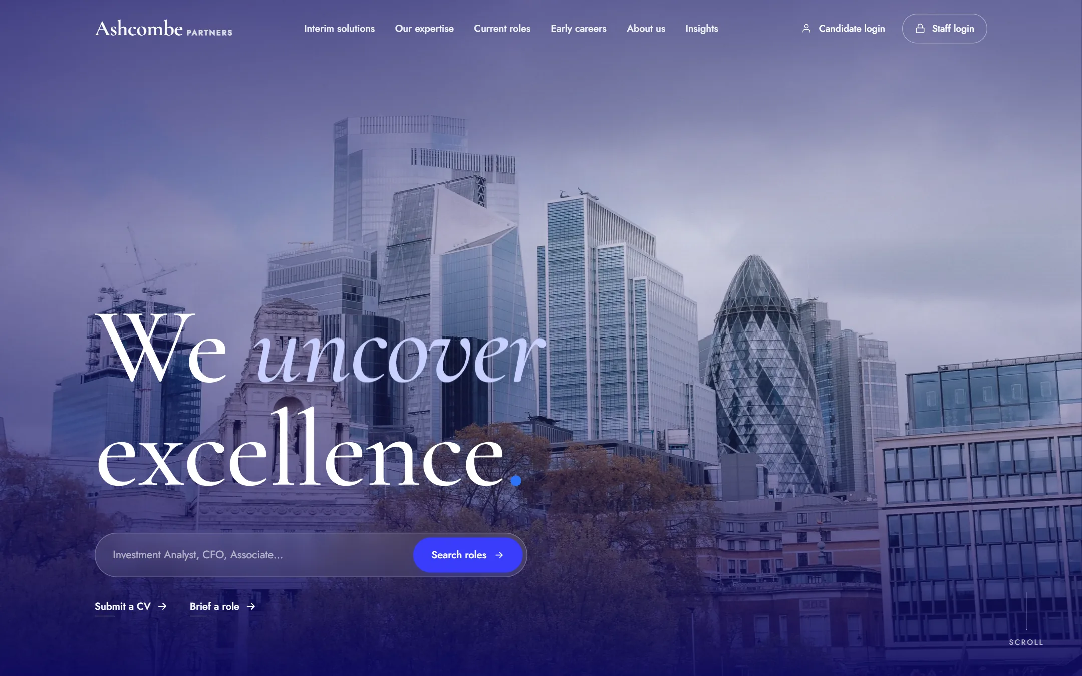 Ashcombe Partners website homepage, designed and built by Kaspio