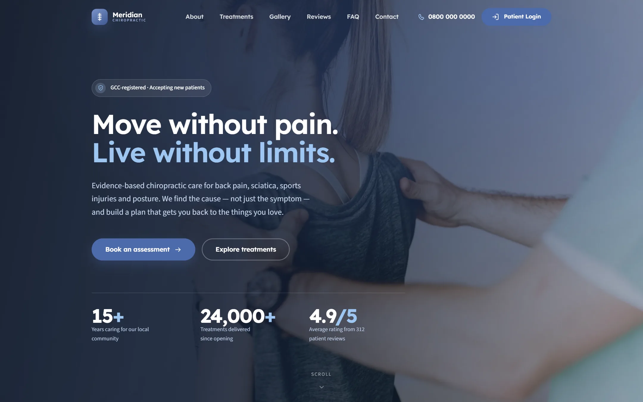 Meridian Chiropractic website homepage, designed and built by Kaspio