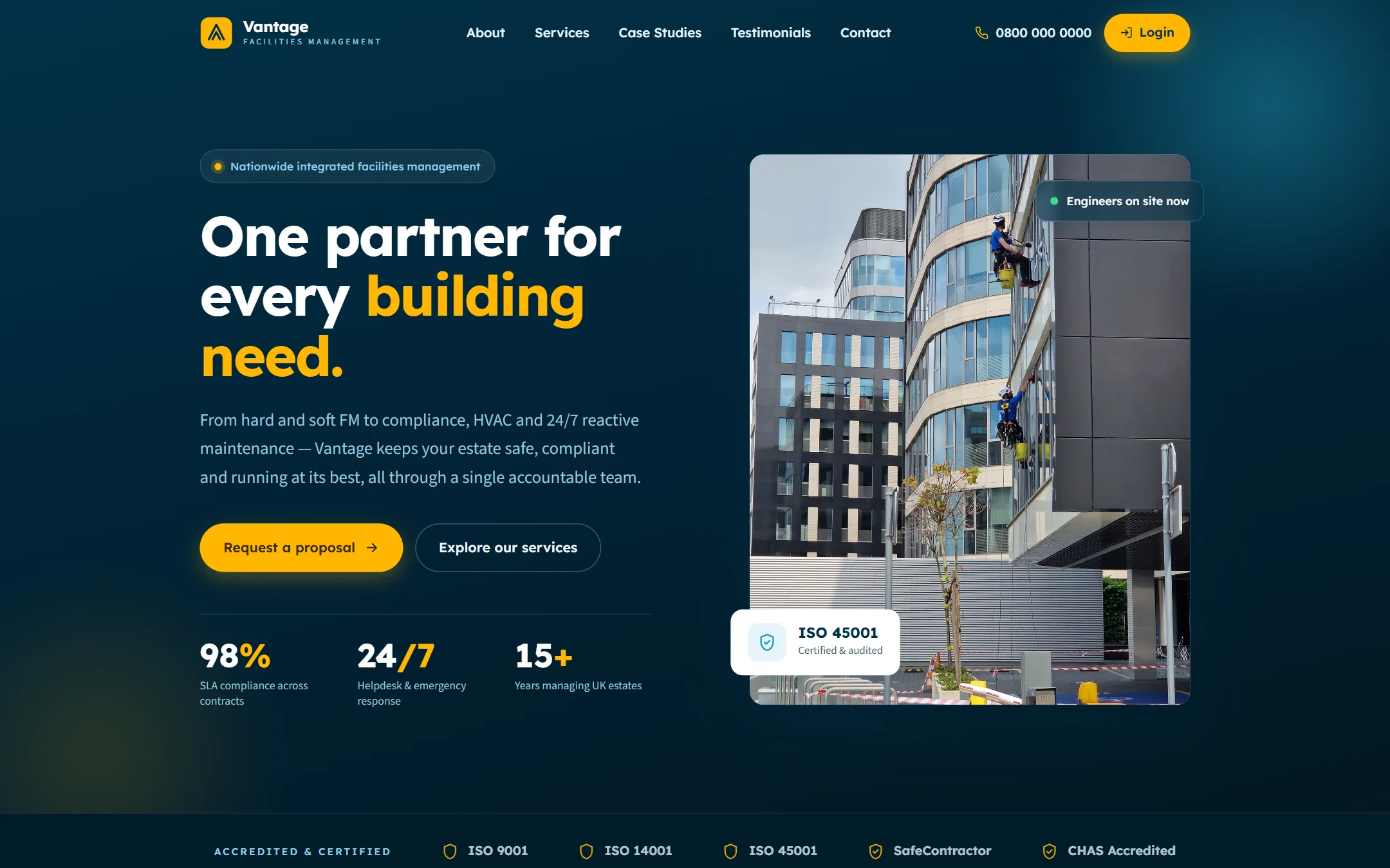 Vantage Facilities Management website homepage, designed and built by Kaspio